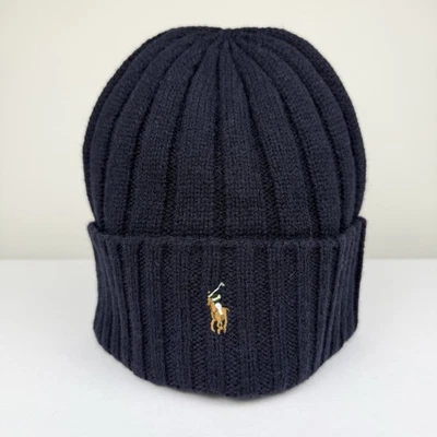 Polo Ralph Lauren Para Hombres Azul Marino Mezcla de Lana Puños Gorro Carne Poni Nuevo con Etiquetas Foto 1 de 4
