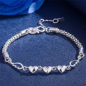 Auflösung 50 % Rabatt Damen 925 Sterling Silber Herz Flügel Bettelarmband - Bild 1 von 12