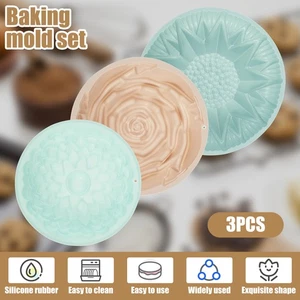 3Pcs Silicone Baking Molds Rose Silicone Cake Mold Heat Resistant Silicone HuOWn - Picture 1 of 11