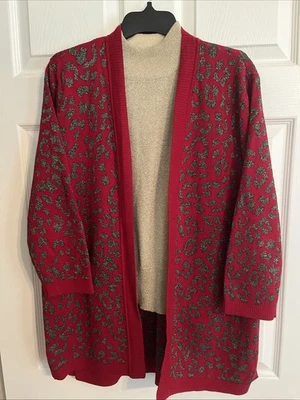 Kasper Holiday Sweater& Maria Christina Gold Sleeveless Turtleneck Ladies LG Set - Image 1 of 4