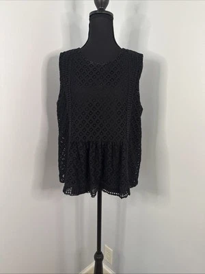 Banana Republic 女式黑色孔眼衬衫,尺寸 Lg 无袖 (0006) — 第 1/4 张图片