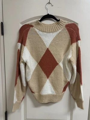 Suéter tejido patrón diamante exuberante marca talla pequeña Foto 1 de 4