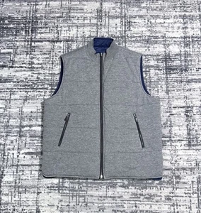 Peter Millar Quilted Reversible Puffer Wool Cotton Vest Blue Grey Men’s Size L - Picture 1 of 9