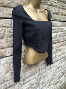 Ladies H&M Black Crop Long Sleeve Fitted Basque/Corset Style Blouse Top UK 6 - Picture 1 of 11
