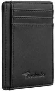 Cartera delgada de cuero minimalista con bolsillo frontal Travelambo bloqueo RFID mediana - Imagen 1 de 9