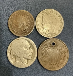 1866 Two Cent + 1882 Indian Head + 1902 Liberty Nickel + Buffalo Nickel - Picture 1 of 2