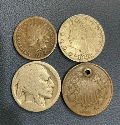 1866 Two Cent + 1882 Indian Head + 1902 Liberty Nickel + Buffalo Nickel - Image 1 of 2