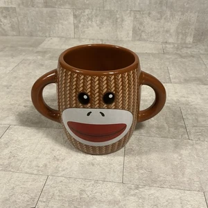 SOCK MONKEY TASSE zwei Griffe für HEISSEN KAKAO/SUPPE/MILCH 4" braune Streifen - Bild 1 von 7