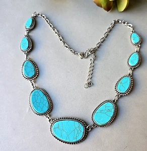 Mode Southwestern Stil blaue Steine Statements Halskette 18"L - Bild 1 von 3