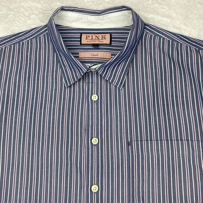 PINK Thomas Pink Casual Shirt Mens XL Blue w/Pink-White Stripes Contrasting Trim - Image 1 of 4