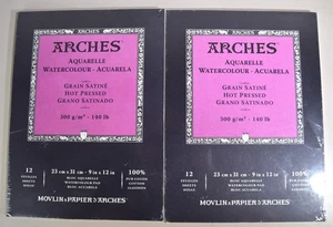 2-PK ARCHES Acuarela Prensada en Caliente 140lbs. 9”x12” 100% Algodón 12 Hojas NUEVO - Imagen 1 de 4