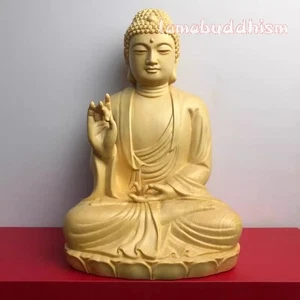 Holz Buddha Statue Shakyamuni Holzschnitzerei für Haus Tempel Altar Schrein - Bild 1 von 4