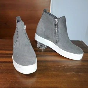 Steve Madden Talla 7.5 Botines de Cuña Tenis Gris Gamuza Cuero Doble Cremallera - Imagen 1 de 9