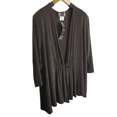 Chaqueta Cárdigan Marca Slinky Nueva con Etiquetas Talla 3X Botón Único Elastizado Viaje Tejido Marrón Foto 1 de 4