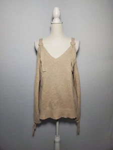 Intermix Beige Cold Shoulder Adjustable Strap Sweater Long Sleeve Womens Medium. - Picture 1 of 9