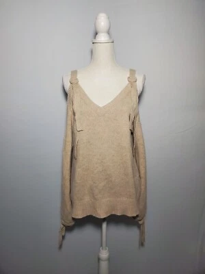 Suéter feminino Intermix bege ombro frio alça ajustável manga longa médio. - Imagem 1 de 4