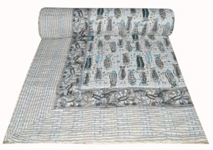 Handgefertigte Block Kantha Stickerei Queen Decke Überwurf Indische Tagesdecke - Bild 1 von 5
