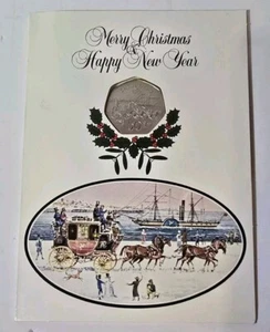 Carta Moneta 50p Natale 1980 Cinquanta Pence a.C. Finitura Diamante Isola di Man IOM - Foto 1 di 6