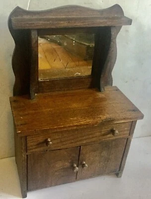 19thc Miniature Dresser Server with Mirror Drawer and Doors - Maine Estate - Image 1 of 4