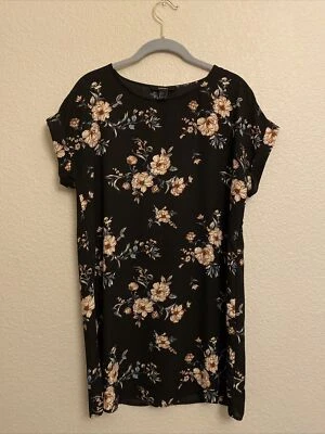 NEW Forever 21 Black Floral Shift Dress Tunic Sheath Fairy Cottagecore Grunge S - Image 1 of 4