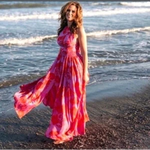 Anthropologie Abel The Label Charlotte pink red floral maxi dress womens XS - Picture 1 of 8
