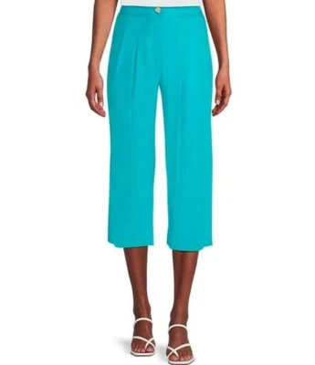 NUEVO CON ETIQUETAS $109 Antonio Melani LINO Mezcla Azul Mar Pierna Ancha Pantalones al Tobillo Blanco talla 4 Foto 1 de 4