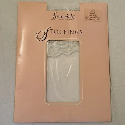 Sheer Sexy Bride Frederick's of Hollywood Lace Top STOCKINGS, WHITE MEDIUM Lycra - Image 1 of 4