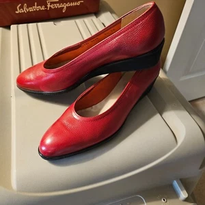 Salvatore Ferragamo Wedge Heels Womens 9.5 2A Red Leather - LN - Picture 1 of 5