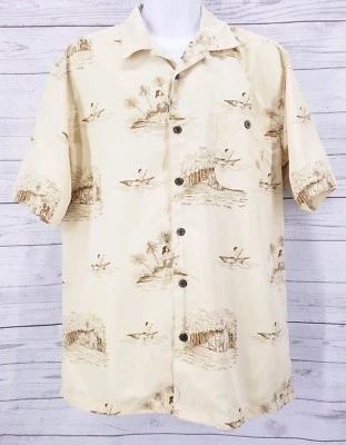 Trader Bay Hawaiian Shirt Sz Large Men Yellow Island Graphic Button Down  - Image 1 of 4