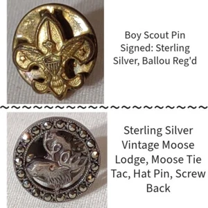 Hat Pin Lot Vintage Tie Tac STERLING  Moose Lodge & Boy Scout Pin - Picture 1 of 11