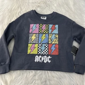 Grayson Social girls ACDC band sweatshirt crop long sleeve M 7/8 NWT blue 90s - Picture 1 of 10
