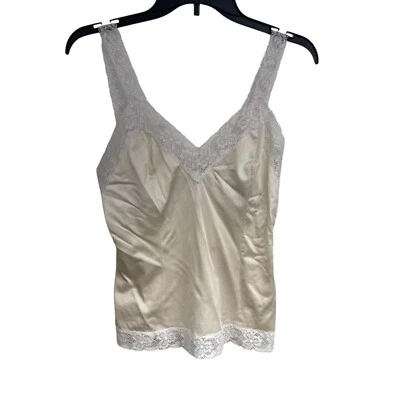 Vintage 80s KOMAR Camisole Bodice Top Slip 34 M Lace Trim Straps Ivory Lingerie - Image 1 of 4