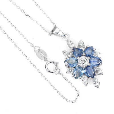 925 Sterling Silver Necklace Oval Sapphire 5x4mm Topaz Gemstone Jewelry - Image 1 of 4