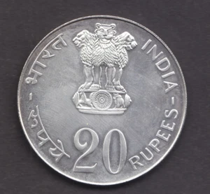 RR250-INDIA 20 Rupees Fao 1973 Silver 0,500 - Picture 1 of 2