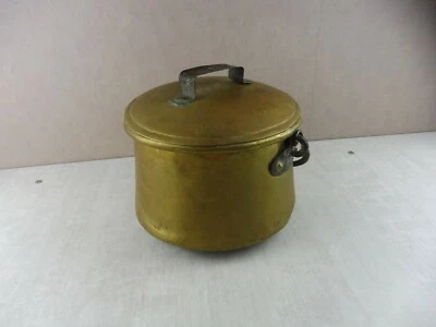 Rare ancien grand chaudron / marmite en laiton et fer forgé, 18 19ème - Photo 1/4