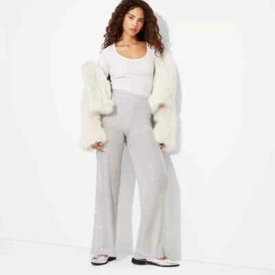 Wild Fable Women's Size Small Mid Rise Wide Leg Holiday Sequin Pants Gray - Image 1 of 2