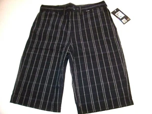 NEW Hurley sz 14  black white plaid long walking shorts boys youth - Picture 1 of 2