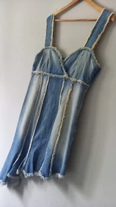 NWT RECLAIMED VINTAGE BLUE DENIM SWEETHEART NECK ASYMMETRICAL HEM DRESS SIZE 16 - Picture 1 of 13