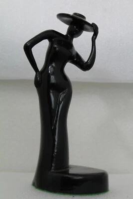 Art Deco Style Carved Wooden Black Lacquered Lady Sculpture 25cm - Image 1 of 4