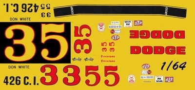 #3 Don White 1969 Dodge Charger 1/64th HO Scale Slot Car Waterslide Decals - Image 1 of 3