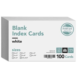 5½ x 8½" Thick Blank Index Cards - 100lb Cardstock (14pt) - 100 Sheets - Picture 1 of 7