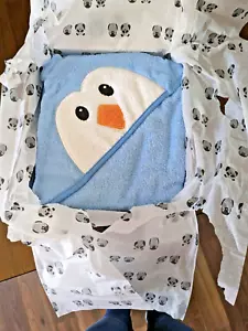 Baby Bathrobe Infant Bath Towel Boy Blanket Swaddle With Penguin Hood Cartoon - Picture 1 of 2