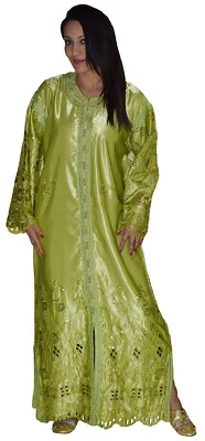 Moroccan Wedding Abaya Takchita Gown Caftan Kaftan handmade Embroidered Green - Image 1 of 4