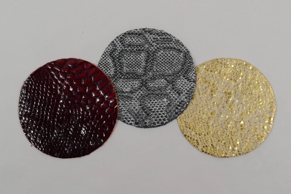 Pieza de Cuero - Círculo 4" - Piel de Vaca Estampado Serpiente - 10 Piezas (G155) Foto 1 de 1