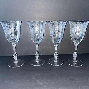 4 Cambridge Rose Point Clear Stem 3121 Water / Wine Goblet 8 1/4” Tall - Picture 1 of 5