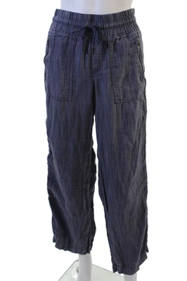 Athleta Women Dark Blue Striped Linen Cropped Cargo Pants Size 4 - Image 1 of 4