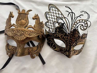 Juego de 2 máscaras de mascarada veneciana doradas y negras disfraces de lujo fiesta unisex Foto 1 de 4