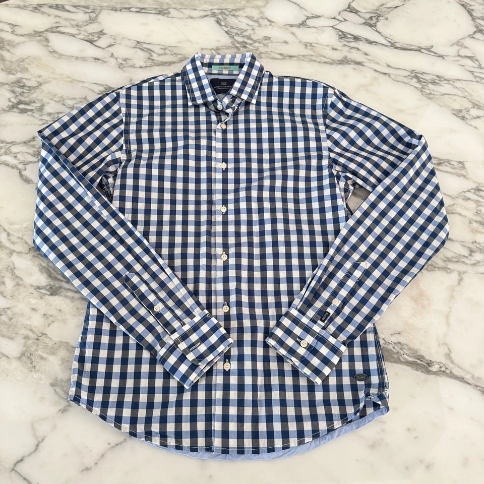 Camisa de manga larga azul Scotch & Soda para hombre, calce ajustado, talla Pequeño Foto 1 de 4