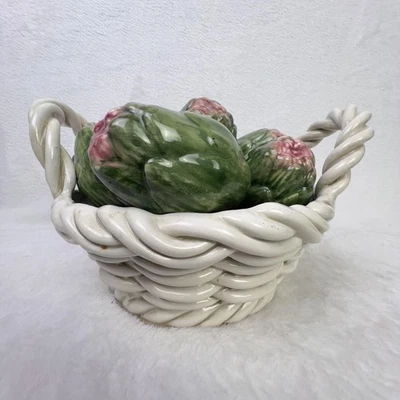 Vintage Deruta Italien Keramik Artischocken Korb Herzstück handbemalt Dekor - Bild 1 von 4