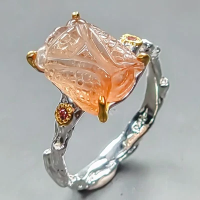 Carving 6 ct Natural Tourmaline Ring 925 Sterling Silver Size 6.5 /R444174 - Image 1 of 4